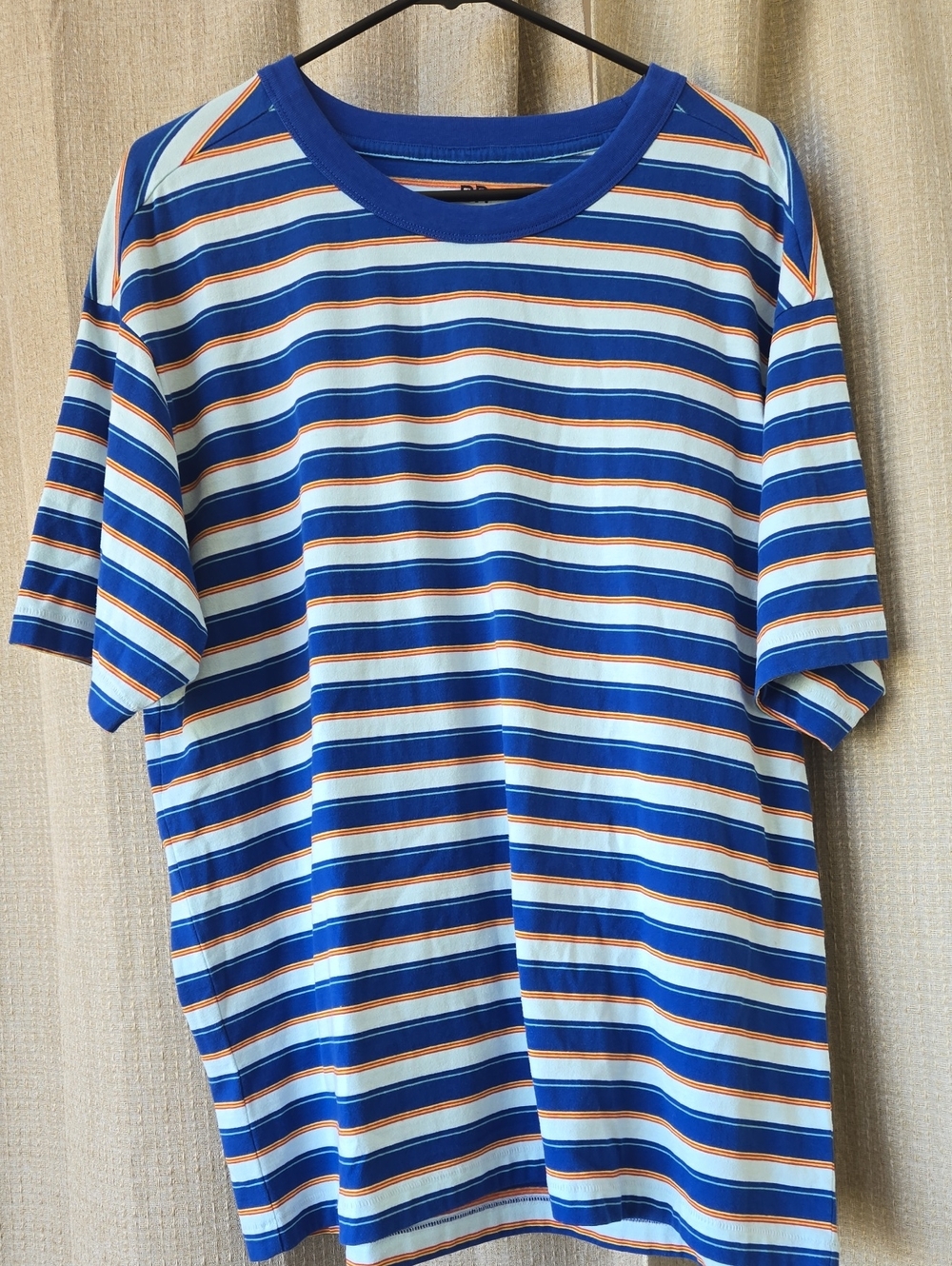 bp Blue and White Striped Short Sleeve Tee with Orange Accents